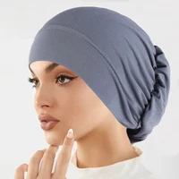 Mode musulmane femmes Hijabs doux extensible couleur unie Turban chapeau Cancer chimio bonnets casquettes chapeaux bandeau cheveux accessoires 5