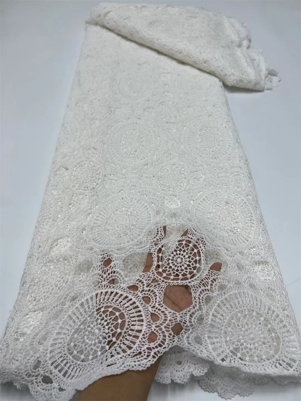 5 Yards White african soft cord lace fabric high quality french embroidery cord guipure for nigerian wedding women