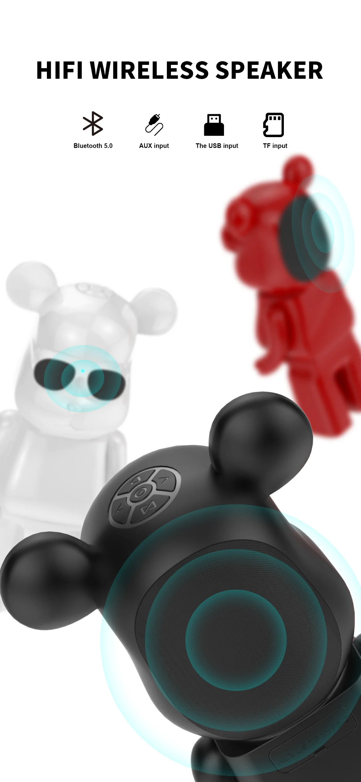 Bearbrick Speaker Violence Bear Bluetooth Speaker Cartoon TWS Wireless Speaker Mobile Phone Laptop Speaker Ornaments Home Decor