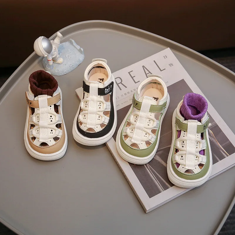 Boys' Toe Sandals Sneakers Summer Openwork Sandals 0-2 Toddler Shoes Anti-kick Anti-collision Beach Shoes