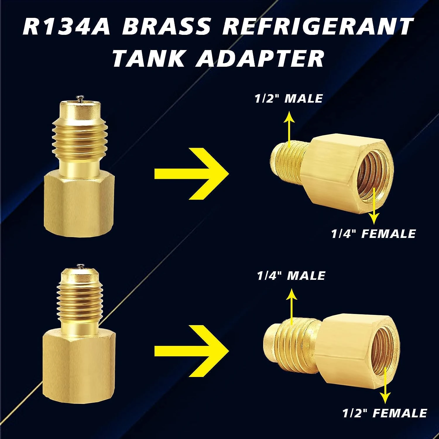 4 sztuki R134A mosiężny Adapter zbiornika czynnika chłodniczego do R12 Adapter montażowy 1/2 żeńskiego do 1/4 męskiego adaptera Flare rdzeń zaworu i pompa próżniowa