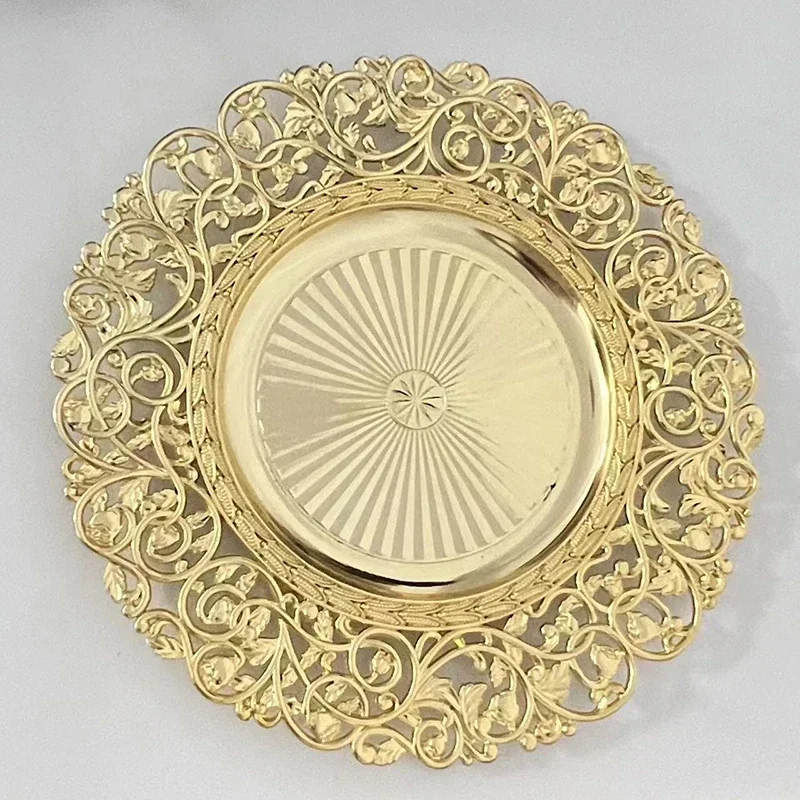 13inch Luxury Hollow Flower Tray Plastic Home Dining Plate Wedding Dessert Cake Tray Western Steak Kitchen Dish Charger 100pcs 6