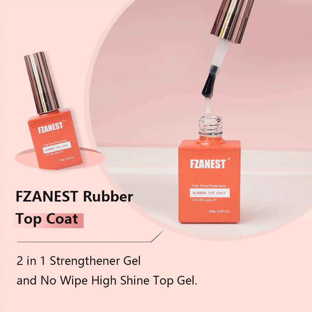 FZANEST Rubber Top Coat Thick No Wipe 2 in 1 Strengthener Gel High Shine Gel Nail Base Coat and Top Coat Nails 2