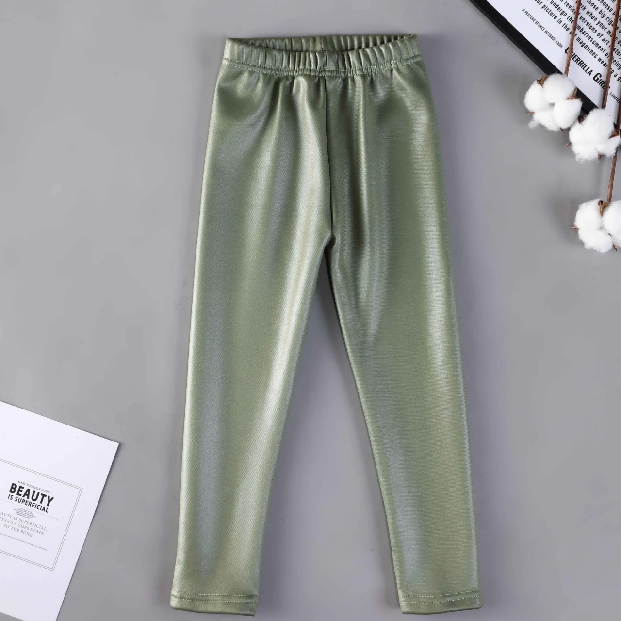 Cozy Winter Faux Leather Kids' Candy Color Leggings