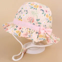 Panama Summer Beach Sun Cap for Kids - Cotton Bucket Hat for Toddlers (Flower bowknot pink)
