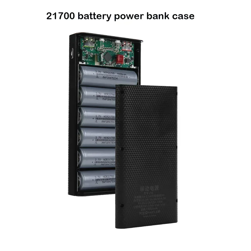 Scatola caricabatteria Supporto per banca di potere Custodia a conchiglia fai-da-te Doppio USB 6x21700 con luce LED 21700 Organizzazione di stoccaggio del guscio della batteria - immagine 2