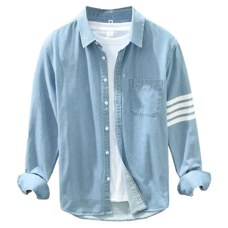 Denim Shirt Men's Loose-Fit Long Sleeve Trendy Korean Style Spring Jacket Shirt For Forward Delivery denim shirt long sleeved shirt