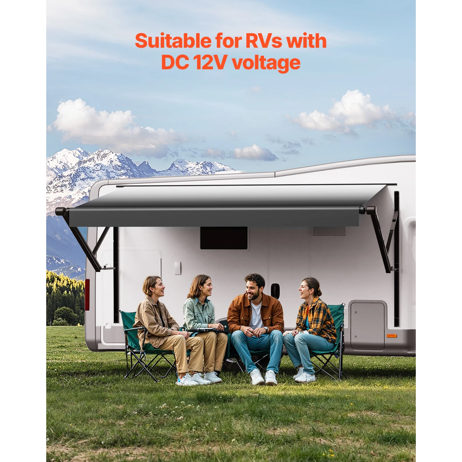 SucceBuy Motorized RV Awning Complete Kit 10'-20' Retractable Awning with Aluminum Alloy Frame Outdoor Trailer Awning Fit for RV