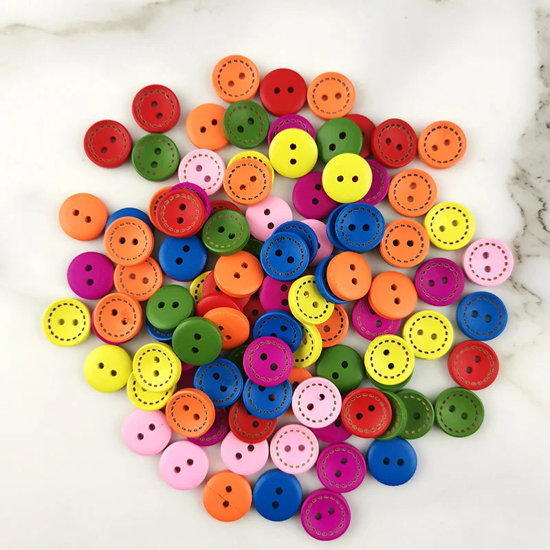 Description Picture 2 of item(100 Pcs/Pack) 2 Holes Mixed Colors Wood Buttons Maker For Craft Round Sewing Scrapbook Handwork DIY Dress Home Decoration
