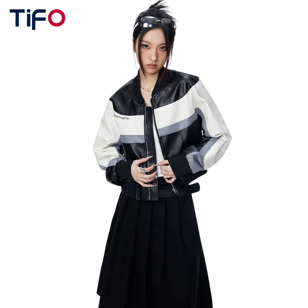 

Color Block Casual Pu Leather Jacket Women Autumn Loose Streetwear Zipper Long Sleeve Outerwear