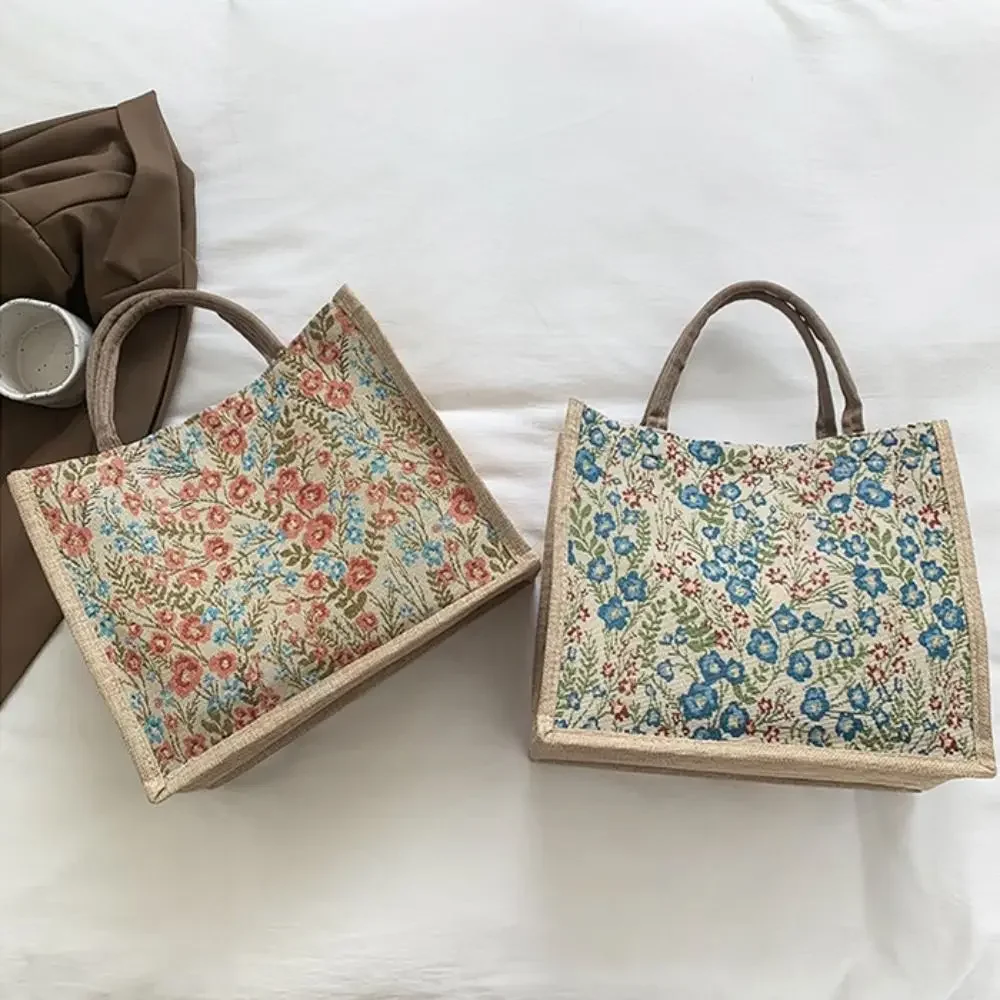 

Fashion Flower Pattern Casual Flax Tote Bag Handbag Lunch Pouch Mummy Bag