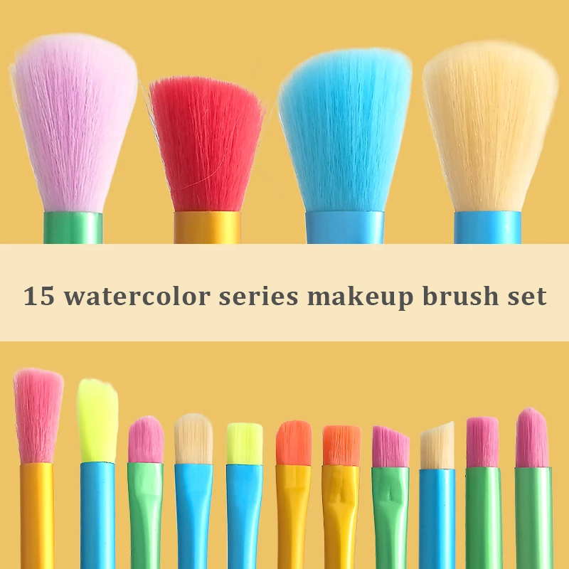 15Pcs Makeup Brushes Set Professional Powder Foundation Eyeshadow Blending Brushes Colourful Maquiagem Rainbow Cosmetic Tools