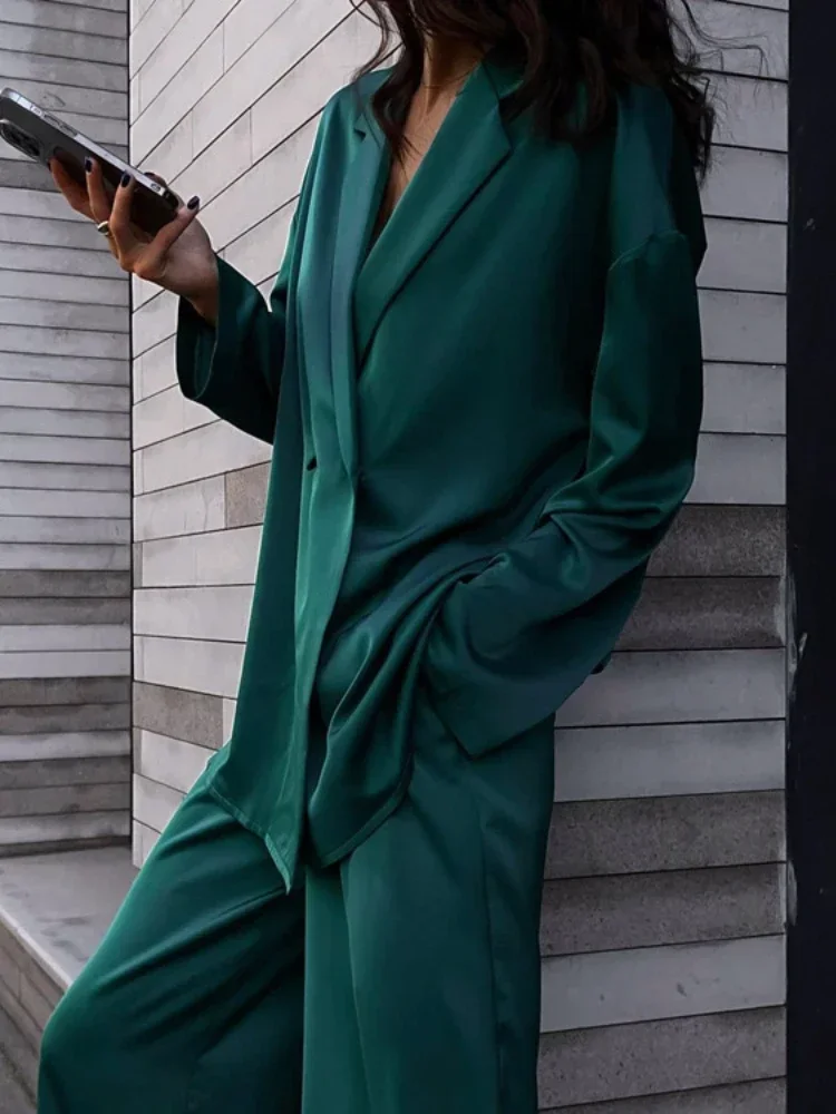 Office Wear Women Suit Collar Long Sleeve Solid Color Suit Elastic Waist Loose Pants Fashion Elegance Women Suits Office Sets