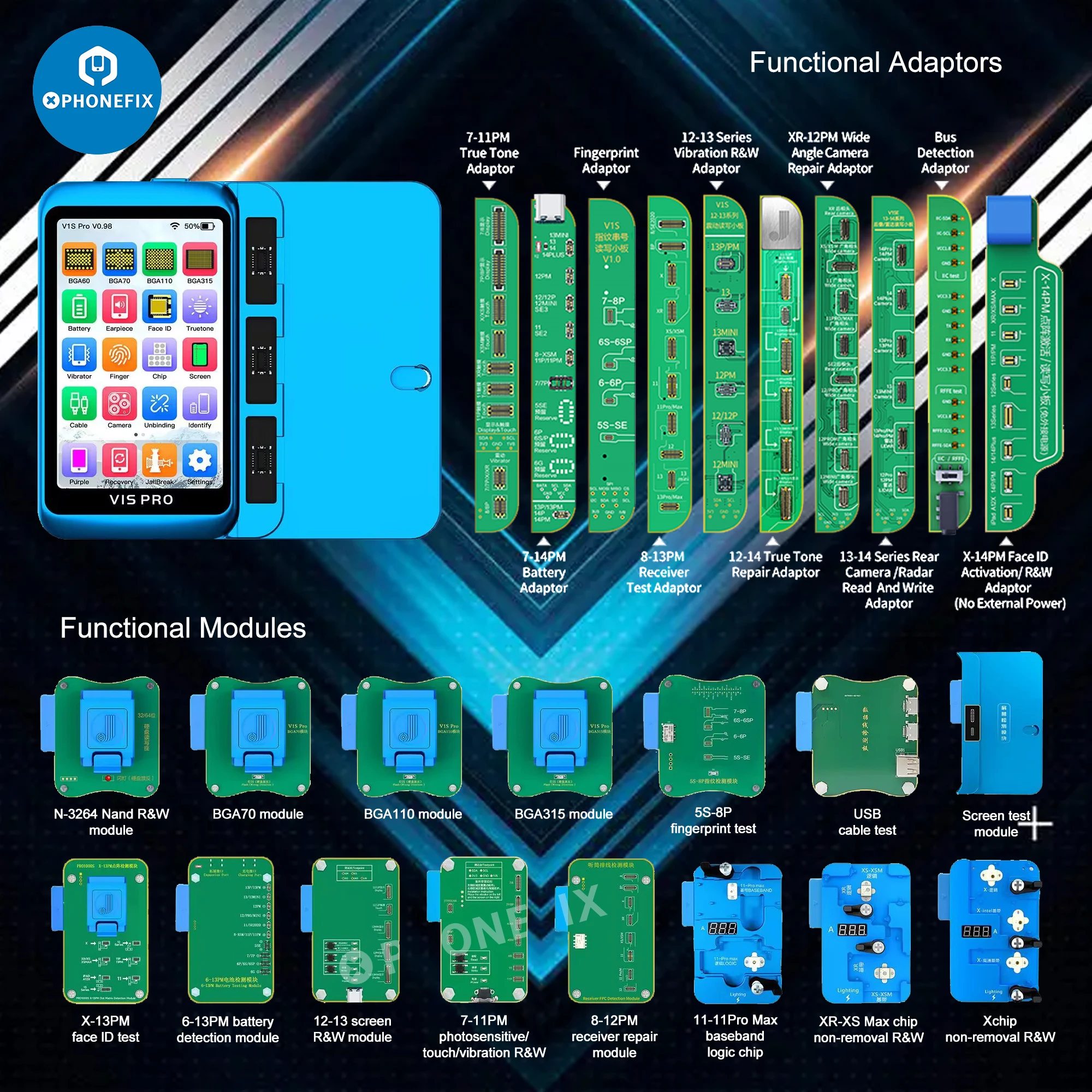 Jcid v1s pro programmierer mit bga315 bga110 bga70 für iphone 6-15 pro max nand flash lesen schreib format bildschirm wahrton reparatur