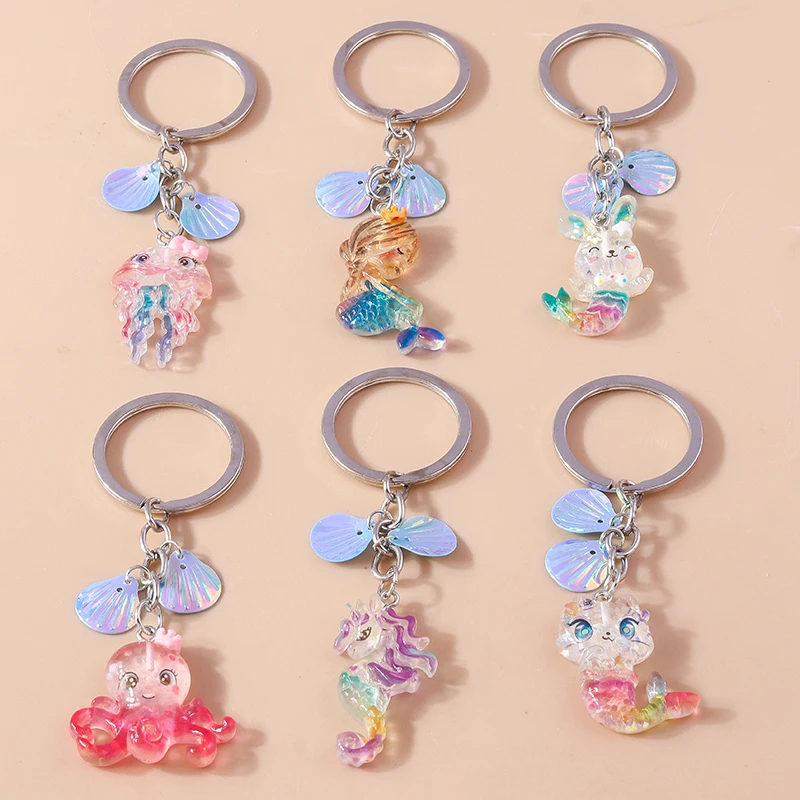 Aihua Chic Sommer Strand Shell Meerjungfrau Schlüsselanhänger Ozean Meer Souvenir Geschenke Auto Schlüssel Halter Handtasche Anhänger DIY Schmuck Zubehör