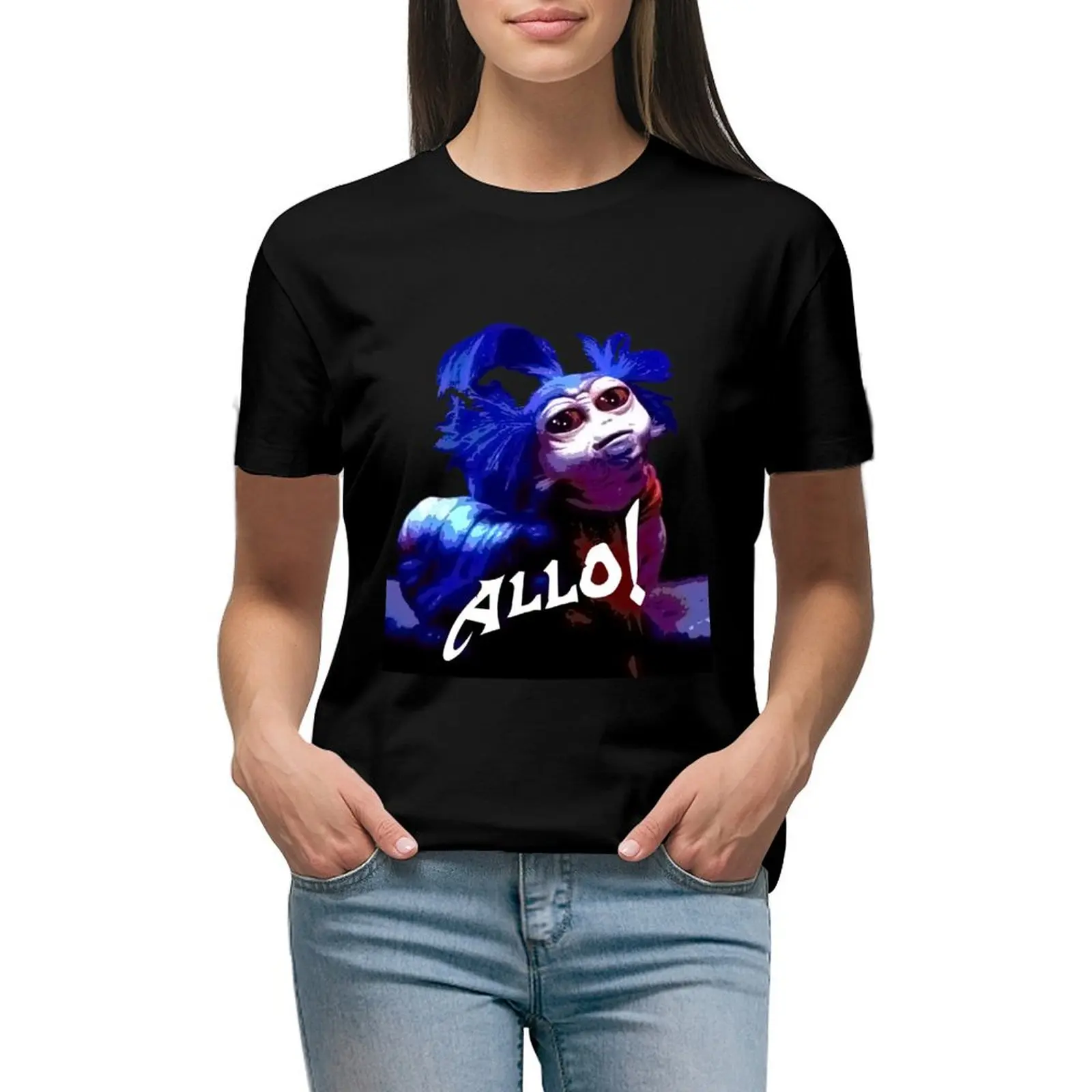 

Allo! (Black background) T-shirt tops hippie clothes tees funny t shirts for Women