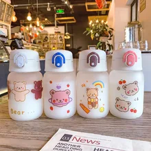

Baby Drinking Bottle Cute Cartoon Bear Baby Bottle Travel Glass Kids Straw Cup Spring Cover With Hook Up Hot Sale Student Kettle