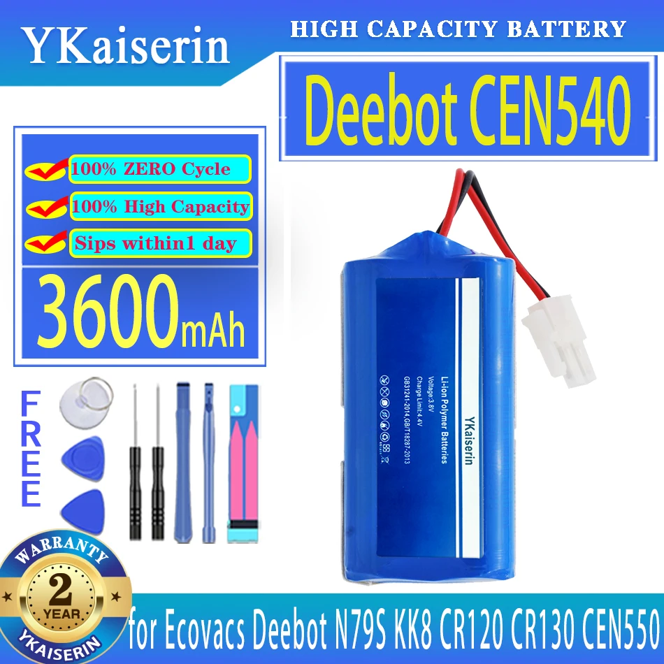 

YKaiserin Battery 3600mAh for Ecovacs Deebot CEN550 CEN660 DL33 DL35 CEN640 CEN646 N79S KK8 CR120 CR130 V7 V7S Batteria