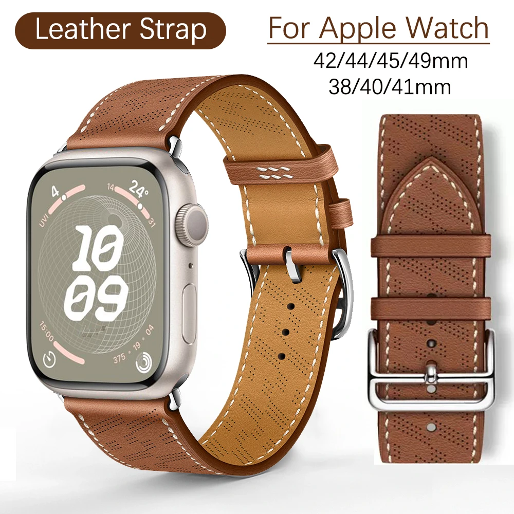 

Кожаный ремешок для Apple watch band 44 мм 45 мм Ultra 2 49 мм 41 мм 40 мм, браслет для iWatch series 5 6 SE 7 8 9 ultra