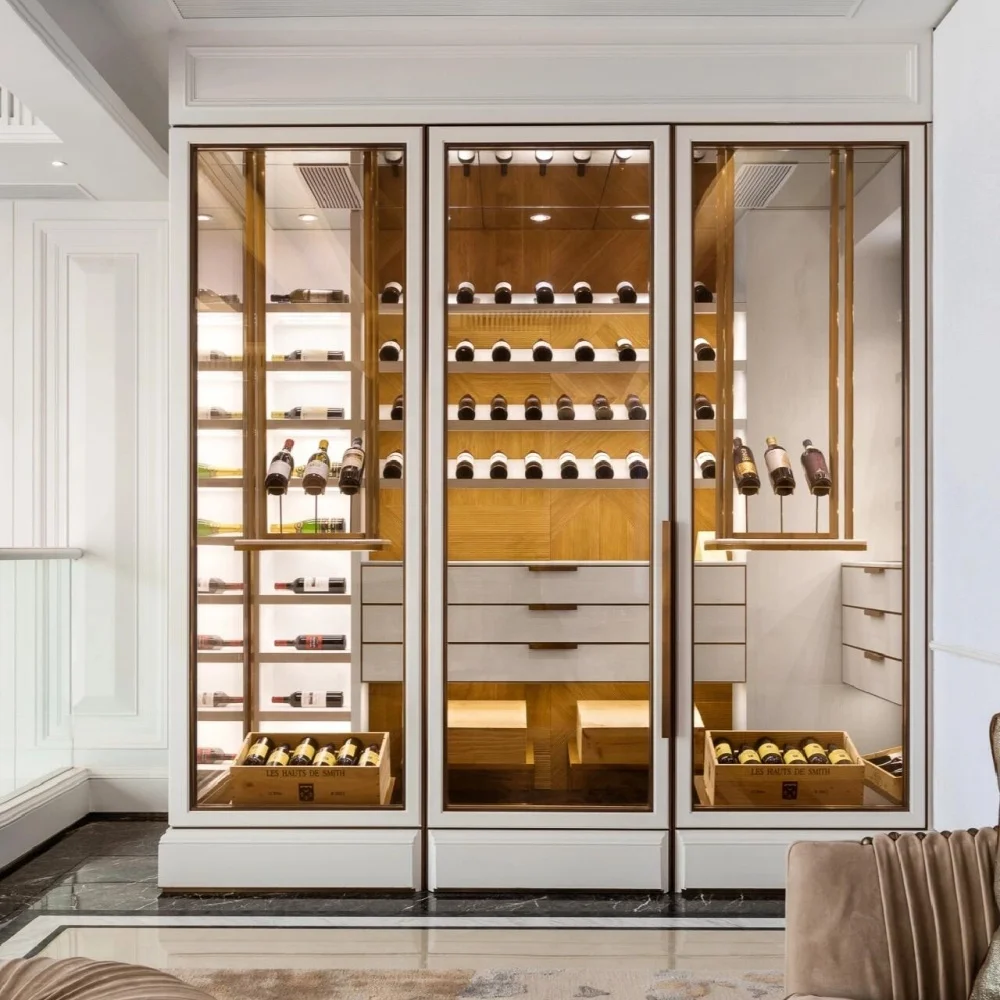 Whitewood Walk-in Wine Rack with Drawers, Modern Minimalist Color Display Cabinet, Wine Storage Room Cellar