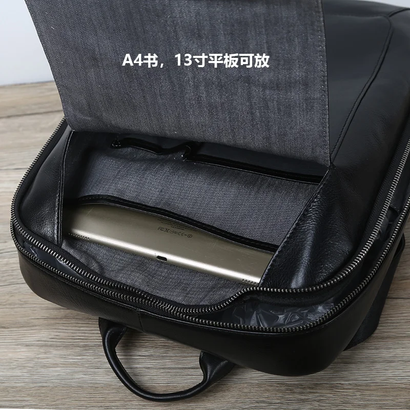 NZPJ Men Leather Backpack Natural Cowhide Casual Computer Bag Retro High Capacity School Bag Trendy Men Bag For 15.6 Inch Laptop