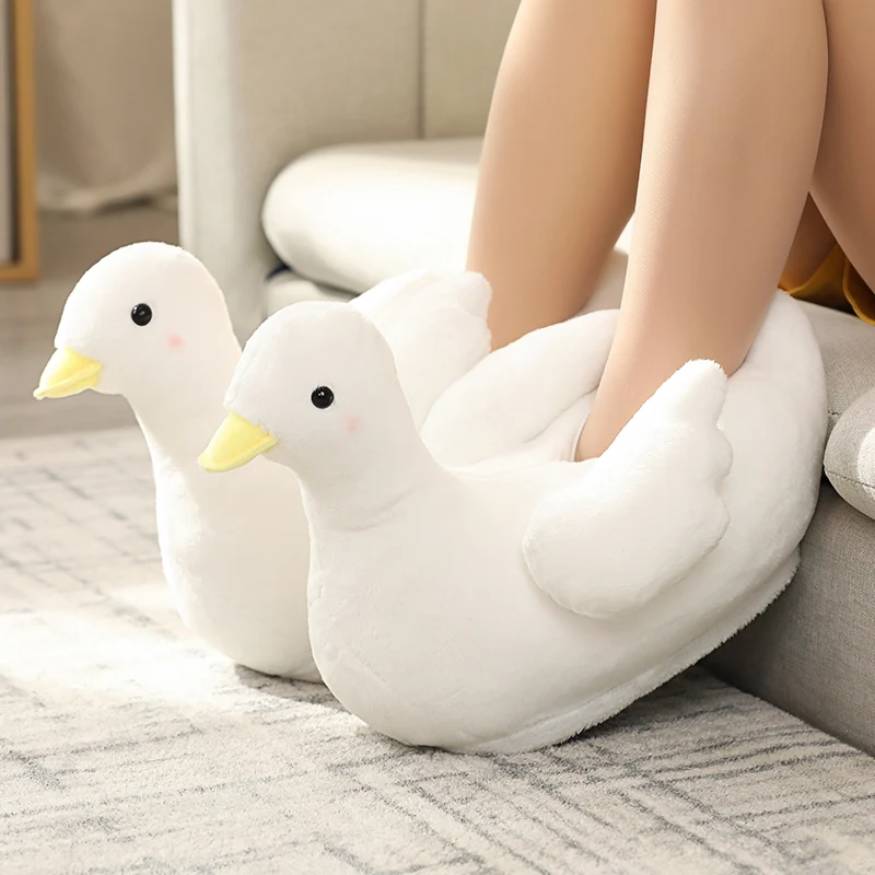 1pc Lovely Plush White Goose Shoes Stuffed Soft Animal Duck Slippers Cartoon Indoor Floor Shoes Nice Birthday Gift