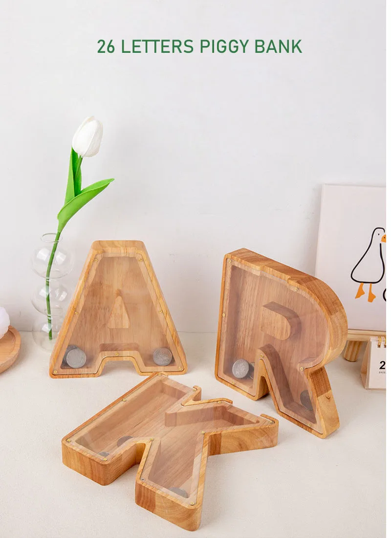 

Large Size Wooden Acrylic 26 Letters Savings Tank Holiday Gift Creative Combination English LOVE Heart Crafts Piggy Bank