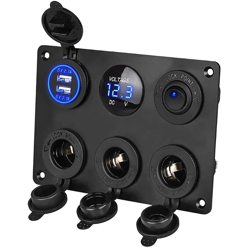 

D7WD Dual Ports Socket Switches 4.2A 6 in 1 12V Car With Digital Voltmeter On/Off Power Button Toggle Switch For Motorhome RV