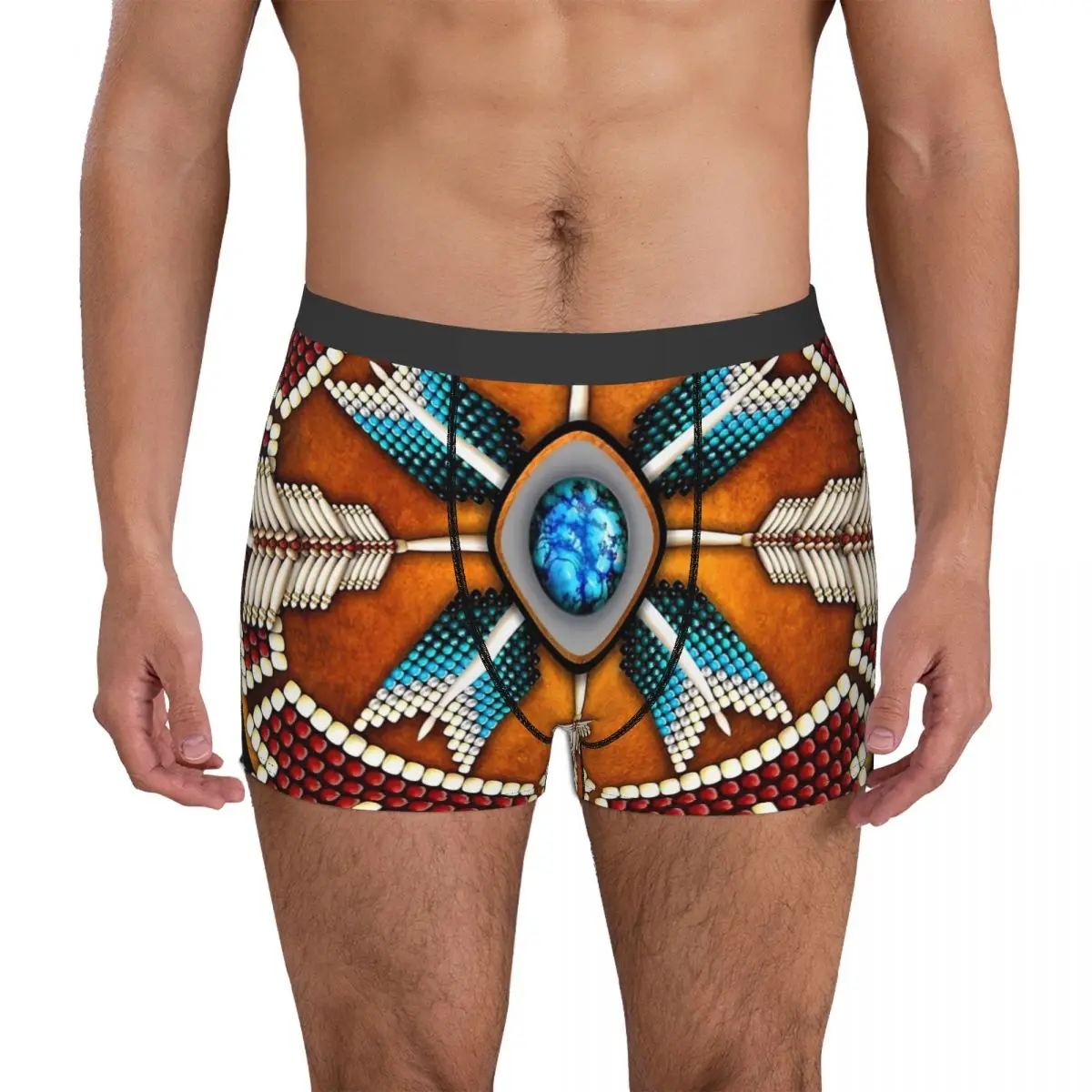 Burgundy Native American Style Mandala Underpants Breathbale Panties Male Underwear Print Shorts Boxer Briefs