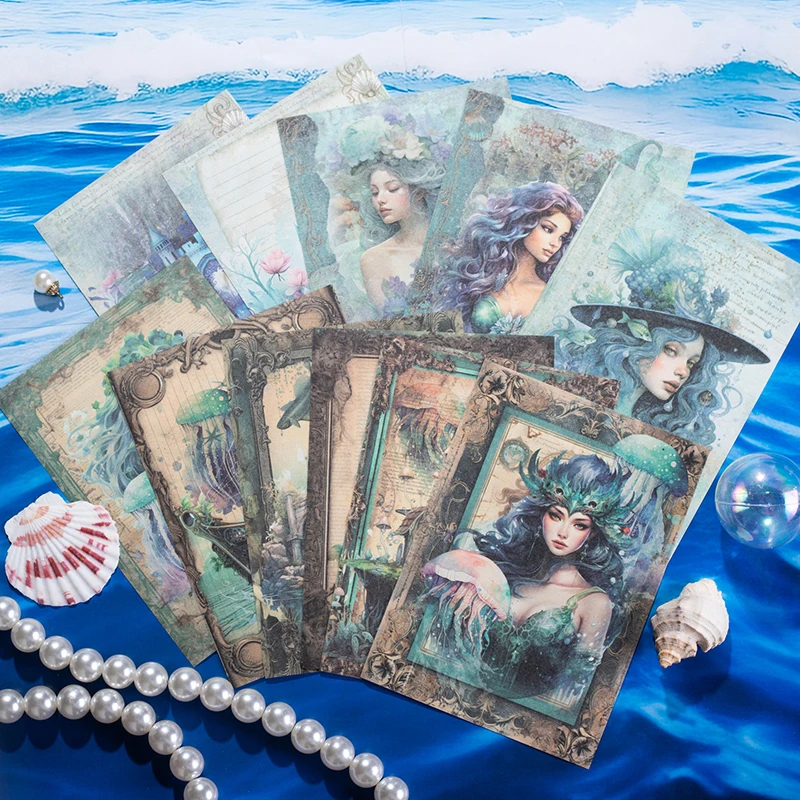 Yoofun 30pcs Underwater Fantasy Vintage Mermaid Collage Decor Material Paper Creative DIY Junk Journal Stationery Papers 4