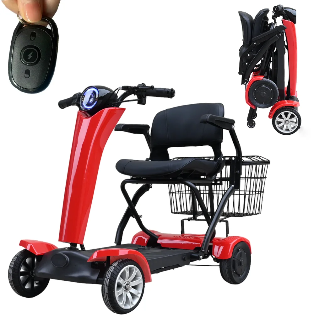 cheap long range mini mobility 4 wheel elderly handicap automatic folding electric scooter with basket