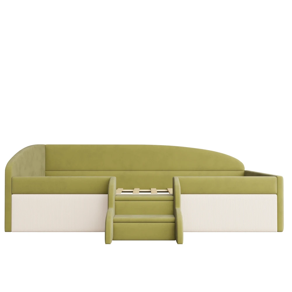90 * 190 cm schönes gepolstertes Schlafsofa, mit Treppen und Zäunen, hautfreundlicher Samtstoff, für Kinderzimmer (ohne Matratze) – Detail 12