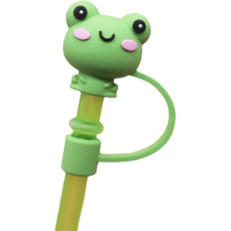 Cute Reusable Frog Straw Caps Splash Proof Silicone