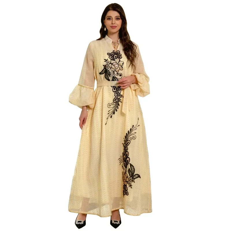 Middle East New Sequined Embroidered Long Skirt Arabic Embroidery Elegant Muslim Ethnic Women's Clothing abaya  prom dress