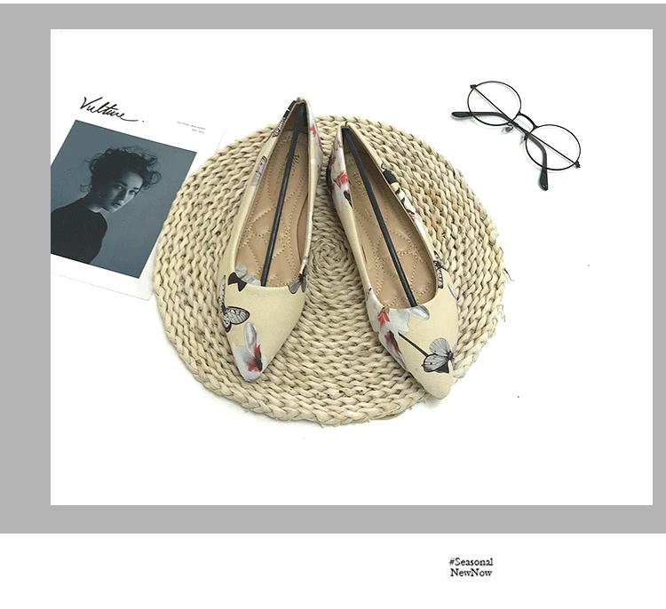 Flats for Women with Butterfly Flower Print Pointy Head Lady Casual Shoes Daily Loafers Slip on Zapatos De Mujer Lolita Shoes