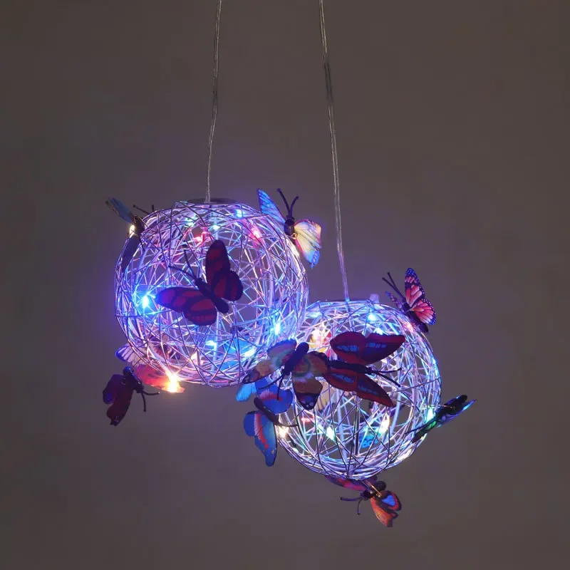 

led solar butterfly hanging tree ball outdoor patio garden decorative lights round ball hanging tree lights glowing butterfly