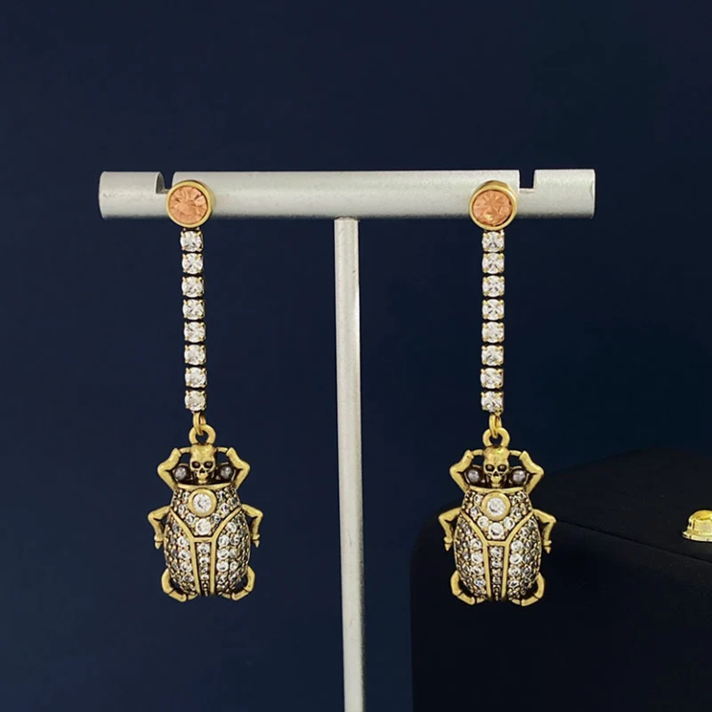 Donia Jewelry European and American Fashion Insect Titanium Steel Micro-Inlaid AAA Silver Needle Luxury Retro Long Earrings