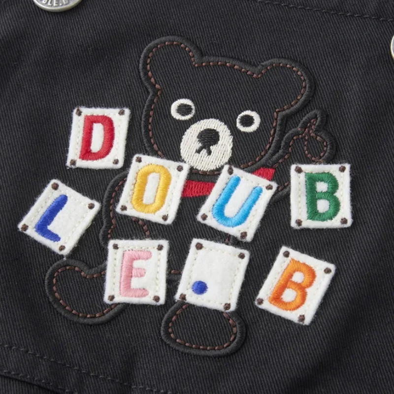 Boys' Trousers New Children's Cartoon Black Bear Color Pocket Embroidered Bib Jeans