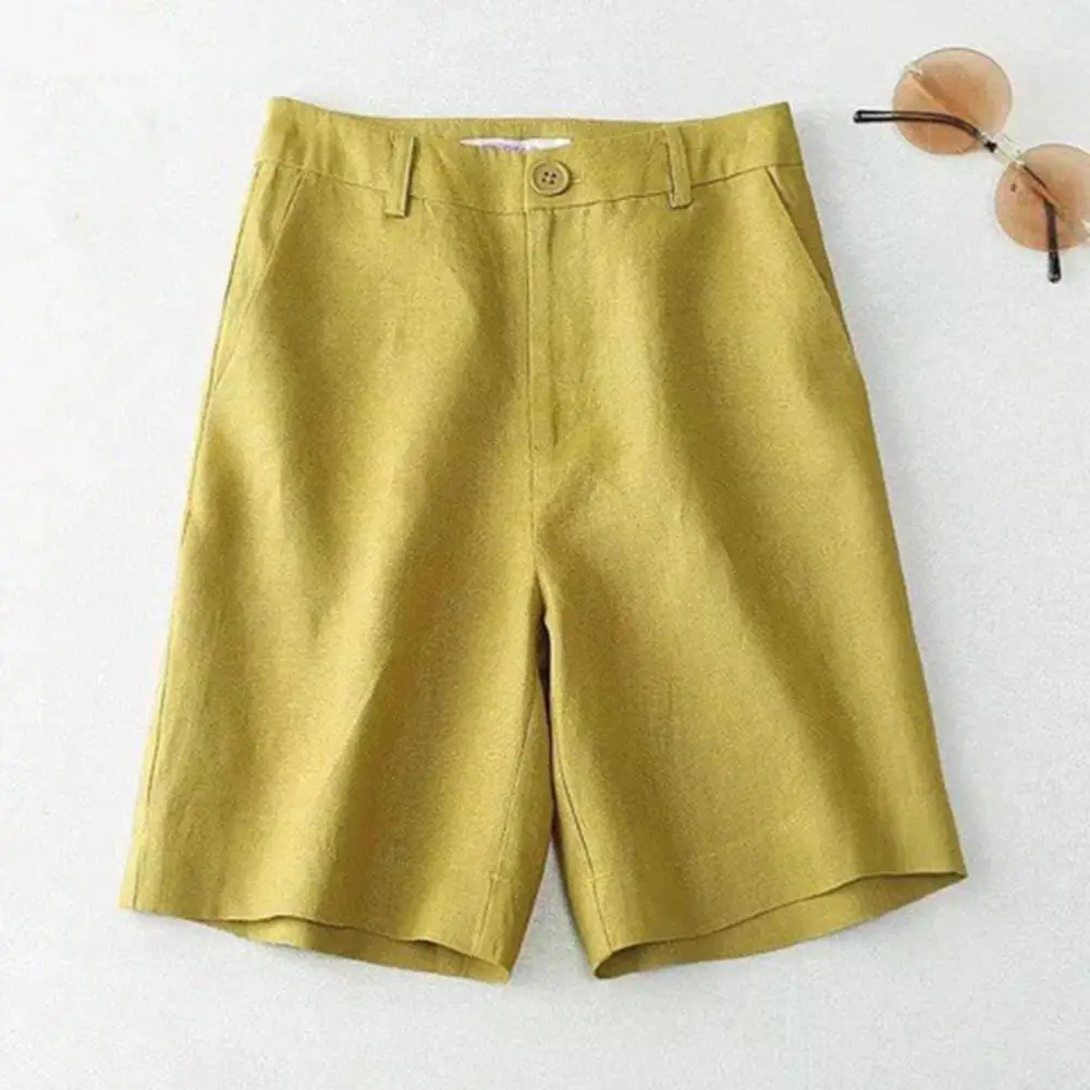 Women Summer Shorts Breathable Solid Color Straight Knee Length Daily Wear Loose High Waist Wide Leg Lady Shorts Female Clothes women summer high waist red loose shorts office lady wide leg casual streetwear solid color elegant female new hot shorts 2021