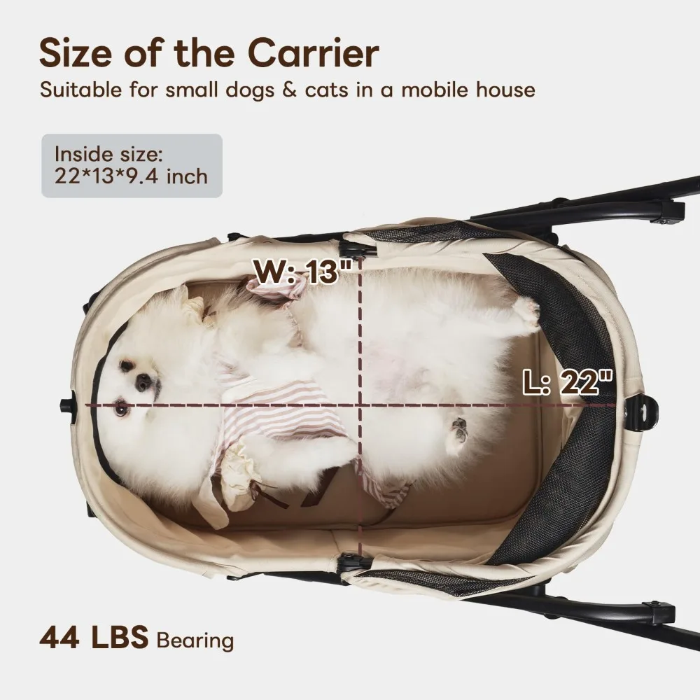 Collapsible Pet Stroller with Four Wheels for Small Dogs and Cats, Suitable for Pets Up to 44 Pounds, Portable Travel Cart for P