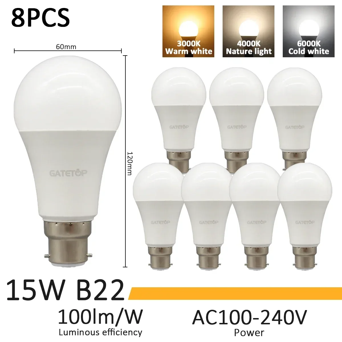 8pcs 15W B22