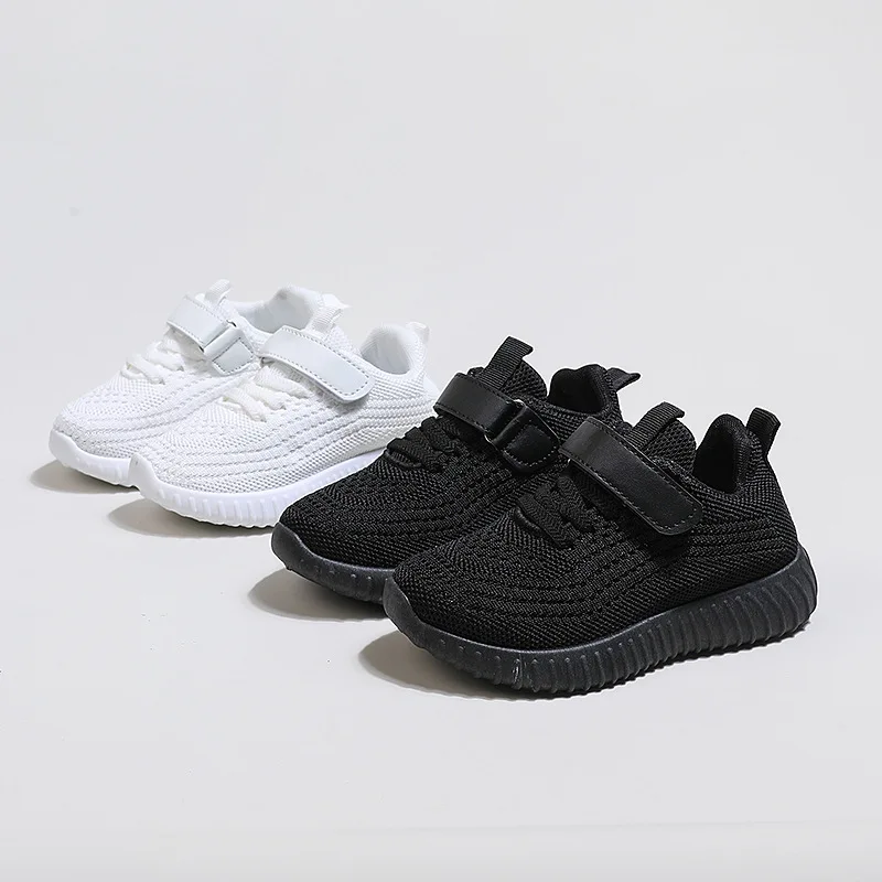 Children Breatheable Simple Boys Sneakers Solid Color Black Beige School Shoes for Girls Hook & Loop Kids Shoes Cute Versatile - Image 2