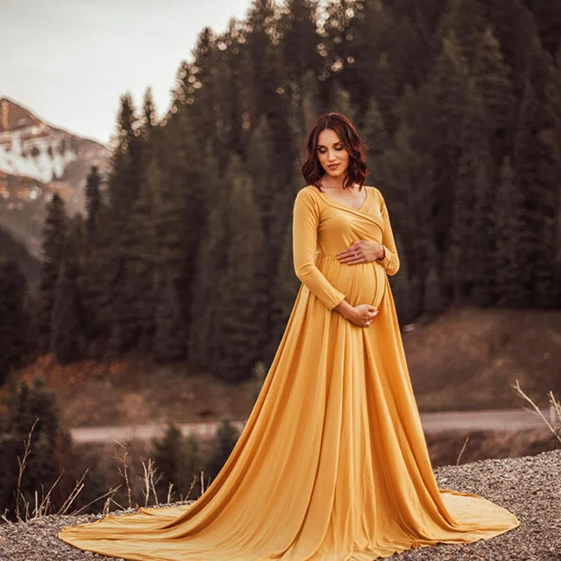 

NEW Long section Tail Maternity Dresses For Photo Props Dress Pregnant Women Long Sleeve Maxi Pregnancy Dress for Photo Shoot