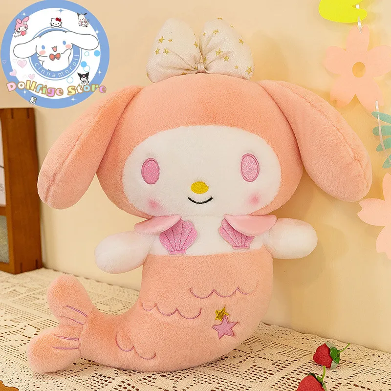 

Новинка 2024, подушка Sanrio из аниме «русалка» Kuromi My Melody, плюшевая игрушка, кавайная коллекция, мягкие куклы, модный мультяшный подарок для детей