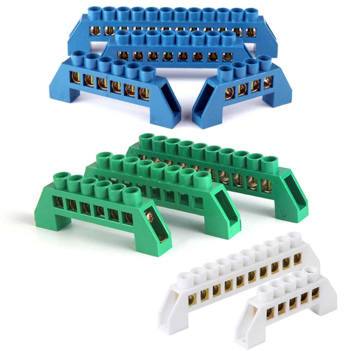 Brass Screw Grounding Bridge Terminal Block Connector Blue White Green Zero Line 4Pin 6Pin 8Pin 10PiN 12PiN Earth And Neutral wire connectors,din rail terminal block,jumper bridge