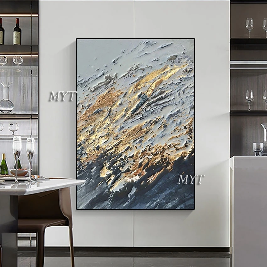 

Unframed Handmade Picture Beautiful Wall Gold Foil Art Hand-painted Knife Oil Painting On Canvas Large Size Wedding Decoration