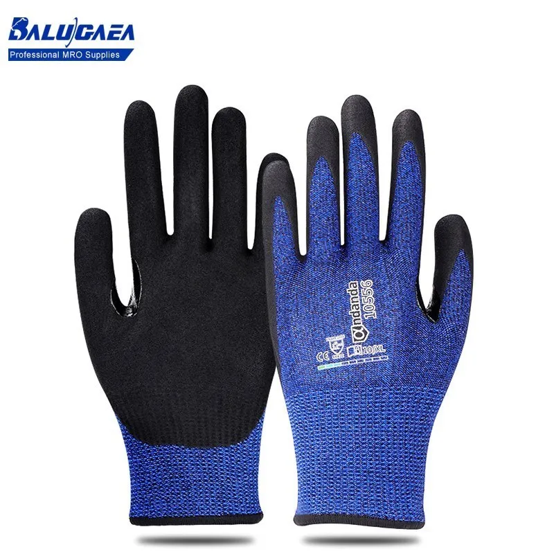 

1 Pair Work Gloves Double Layer Nitrile Gloves With Thumb Reinforcement Level 5 Cut Resistant Gloves Mechanic Safety Working