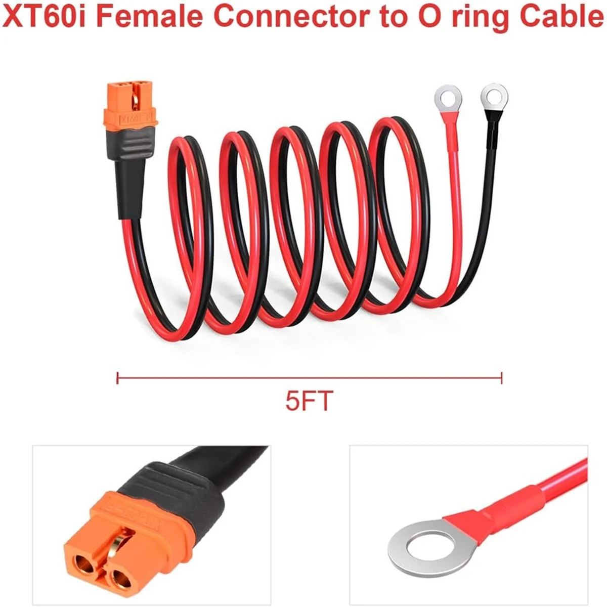 12AWG XT60i Female to O Ring Connector Tinned Wire for RC Battery Solar Portable Power Power Station Solar Pane