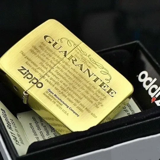 Accendino Zippo "Garanzia" Collezione Antivento In Ottone Antico Dorato In Scatola