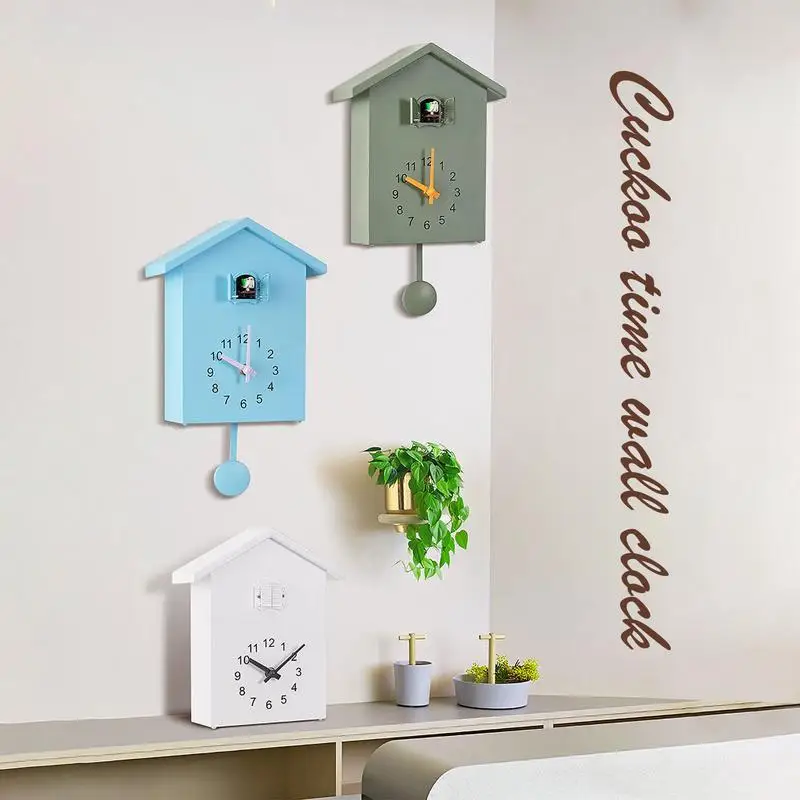 

Cuckoo Wall Clock Cuckoo Sound Clocks with Pendulum Bird House Battery Powered Home Living Room Kitchen Wall Decoration Supplies